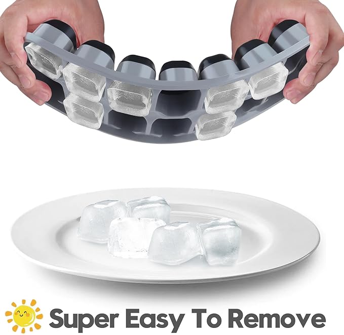 Silicone Ice Cube Tray, 8 Pack Easy-Release & Flexible 14-Ice Cube Trays with Spill-Resistant Removable Lid, Stackable Ice Trays with Covers for Freezer, Cocktail (4 Black+ 4 Grey) - Image 3