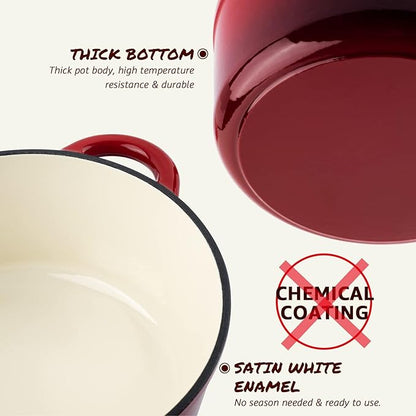Overmont 5.5QT Enameled Cast Iron Dutch Oven with Lid Cookbook Heavy-Duty Casserole with Dual handles for Braising, Stews, Roasting, Sourdough Baking - Image 8