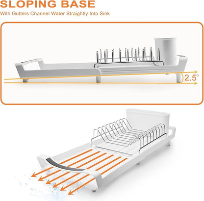 Dish Drying Rack Compact Expandable - A Space-Saving, Stainless Steel, Rust-Resistant Dish Drainer for Kitchen and Apartment Countertops/Sink Cabinets, Extendable from 11.42 to 19.9 inches (White) - Image 5