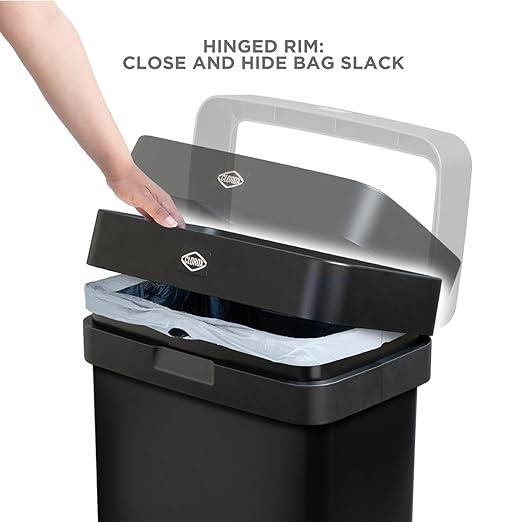 Clorox 13 Gallon Trash Can - 50L Slim Open Top Garbage Bin for Commercial Spaces, Kitchen, Office - Narrow Rectangular Black Stainless Steel Body with Hinged Rim Protection - Image 6