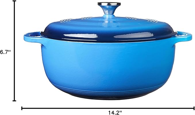 Lodge Essential Enamel Cast Iron Dutch Oven with Lid - Oven-Safe Enamel Cookware up to 500° F - Heat-Retaining Braising & Roasting Pot - Non-Toxic Cookware - 7.5 Quart, Carribean Blue - Image 5