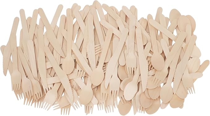 Wooden Utensils Set - Disposable Cutlery Set 300 Pieces (120 Forks 120 Spoons 60 Knives) Wooden Compostable Utensils Cutlery Combo Set- Eco-Friendly Biodegradable Utensils for Party