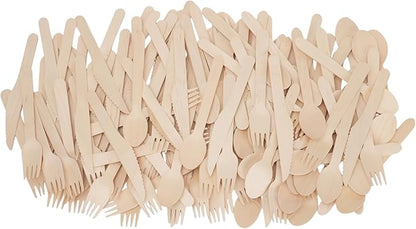 Wooden Utensils Set - Disposable Cutlery Set 300 Pieces (120 Forks 120 Spoons 60 Knives) Wooden Compostable Utensils Cutlery Combo Set- Eco-Friendly Biodegradable Utensils for Party