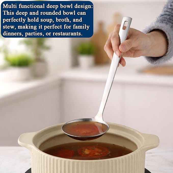 Berglander Kitchen Ladle Spoon and Spaghetti Spoon Set 2 pieces, Pasta Spoon Stainless Steel Kitchen Utensils for Cooking, Stirring, Serving Spaghetti, Soup, Sauce, Dishwasher Safe - Image 5