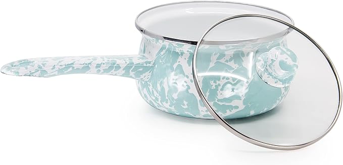 Golden Rabbit Enamelware Sauce Pan with Handle, 5 cup, Sea Glass