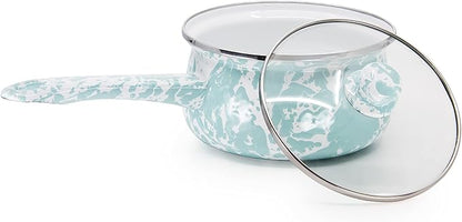 Golden Rabbit Enamelware Sauce Pan with Handle, 5 cup, Sea Glass
