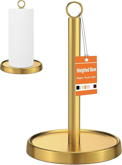 Gold Paper Towel Holder Countertop, Gold Kitchen Accessories Decor, Stainless Steel, Weighted Base, Paper Towel Stand for Bathroom Farmhouse Essentials by Awarmhome