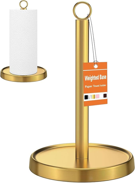 Gold Paper Towel Holder Countertop, Gold Kitchen Accessories Decor, Stainless Steel, Weighted Base, Paper Towel Stand for Bathroom Farmhouse Essentials by Awarmhome