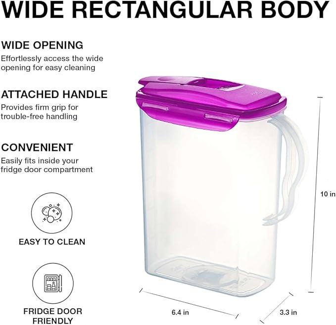 LocknLock Aqua Fridge Door Water Jug | Clear Pitcher | BPA Free Plastic Pitcher with Lid | 3 Quart Pitcher with Lid for Water, Juice, Tea & More Beverages, Purple - Image 3