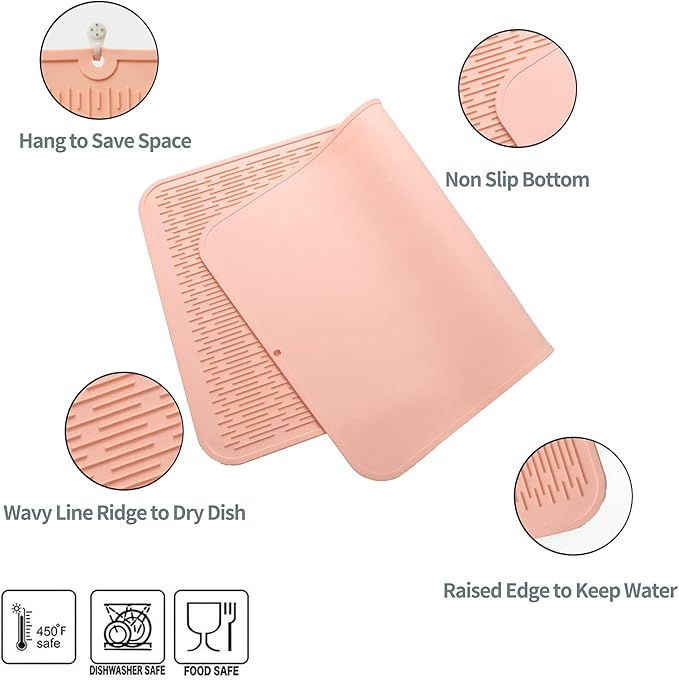 MicoYang Silicone Dish Drying Mat for Multiple Usage,Easy clean,Eco-friendly,Heat-resistant Silicone Mat for Kitchen Counter or Sink,Refrigerator or Drawer Liner Pink 4XL 32 inches x 18 inches - Image 4