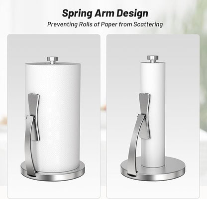 VEHHE Paper Towel Holder Countertop, Paper Towel Holder with Spring Activated Arm and Damping Effect, Simply Tear Paper Towel Stand for Bathroom and Kitchen (Silver) - Image 6