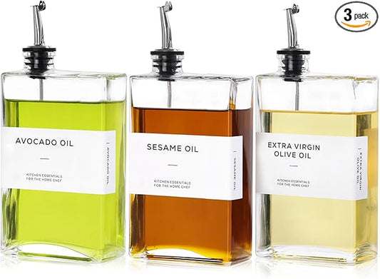 Olive Oil Dispenser Bottle for Kitchen, 3 Pack Glass Oil and Vinegar Dispenser Set, Elegant Book Design, Durable, Leak-Proof, Easy-Pour Spouts, Perfect for Kitchen, Dining Table (12oz) by MIWUYI