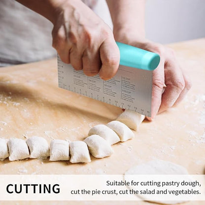 4TH Bench Scraper - Professional Stainless Steel Dough&Pastry Cutter, Multi-Purpose Kitchen Essential Gadget, Food-Safe Chopping Board Aid, Perfect Home Baking Culinary Tool - Turquoise