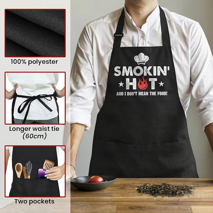 SANDJEST Funny Mens Aprons with Pockets for BBQ Grilling Cooking Grandpa Husband Apron for Birthday Christmas Father's Day
