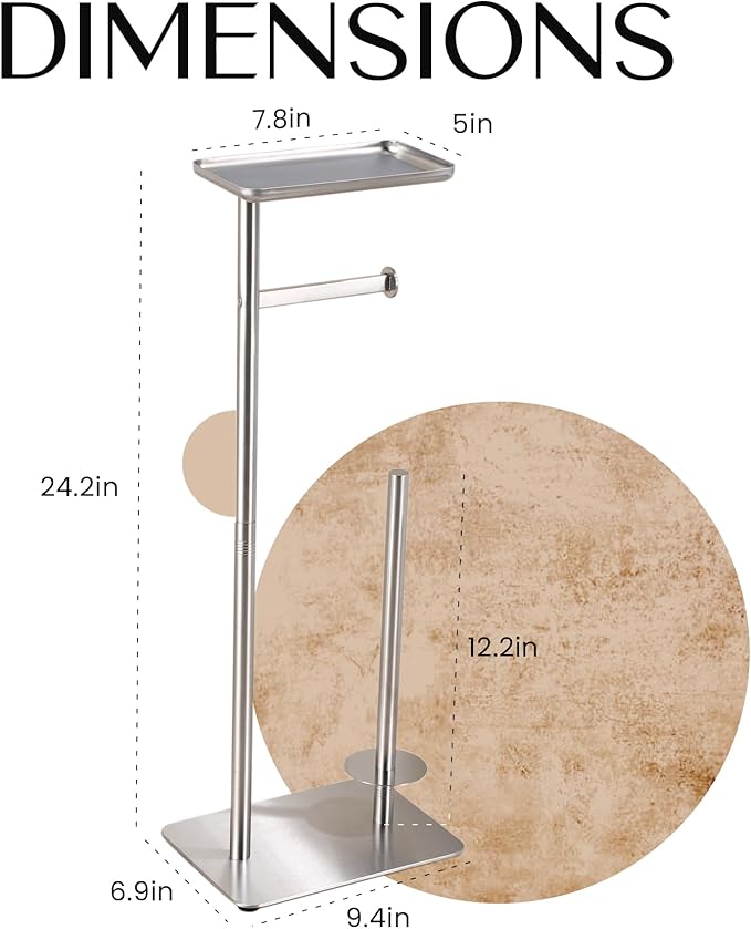 Day Moon™ - Toilet Paper Holder - Modern Roll Holder for Bathroom - 1 Pack - Free Standing - with Shelf, Brushed Nickel - Image 5