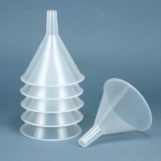 QWORK Plastic Funnels with Long Spout, 6 Pack Clear Wide-Mouth Bottle Filling Set, Stackable Space-Saving for Water, Juice, Paint, Science Lab, Kitchen, Travel - Image 4