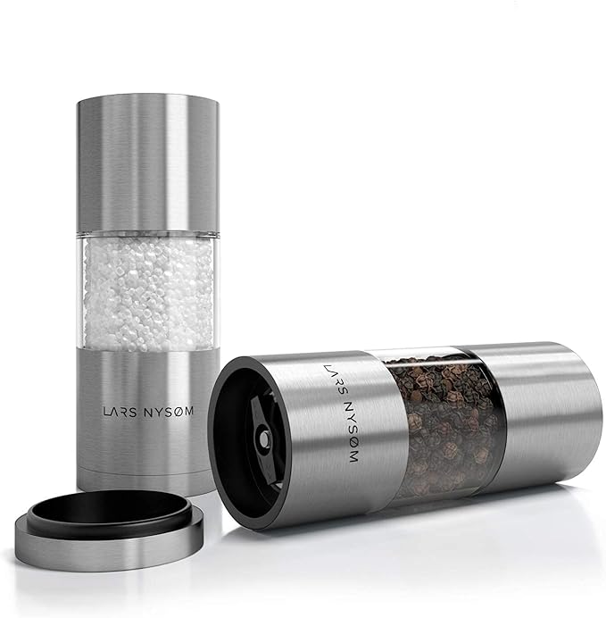 LARS NYSØM Salt and Pepper Grinder Set, Manual Salt and Pepper Mills with Adjustable Ceramic Grinder, Design Spice Shaker Set (Stainless Steel) - Image 7