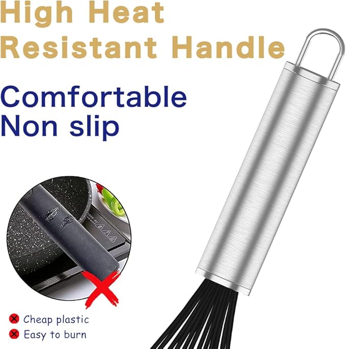 OYV Silicone Whisk,3 pack Professional whisks for cooking non scratch,Stainless Steel & Silicone wisk,plastic rubber whisk for nonstick cookware,small silicone whisk set,black - Image 5