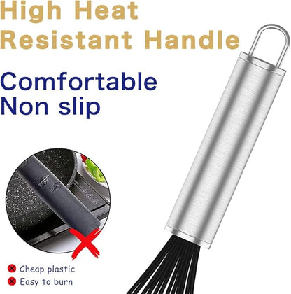 OYV Silicone Whisk,3 pack Professional whisks for cooking non scratch,Stainless Steel & Silicone wisk,plastic rubber whisk for nonstick cookware,small silicone whisk set,black - Image 5