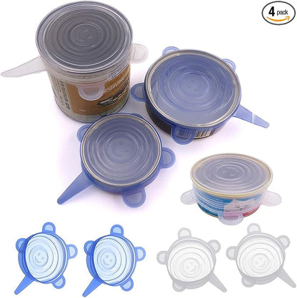COMTIM Pet Food Can Lids, Silicone Stretch Can Lids Covers for Dog Cat Food, Reusable Expandable Universal Size Fit Most Cans and Jars, 4 Pack