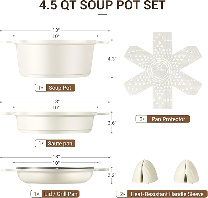 Ammeloo 8-Piece Non Stick Stock Pot with Lid, Ceramic Cooking Pot Set, 4.5 Qt All-in-One Non Toxic Soup Pot for All Stoves, Easy to Clean & Dishwasher Safe, Oven Safe, Induction Ready, PFOA PFAS Free - Image 9