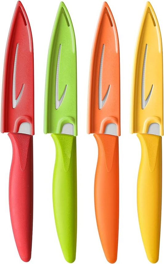 VITUER Paring knife, 4PCS Paring knives (4 Knives and 4 Knife cover), 4 Inch Peeling Fruit and Vegetable Knife, Ultra Sharp Kitchen Knives, German Steel, PP Plastic Handle by VITUER