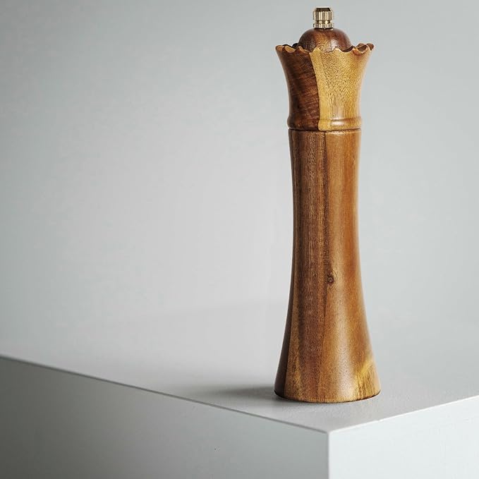 Wooden Salt and Pepper Grinder Set Chess Piece Design – Refillable Manual Spice Mills with Adjustable Coarseness, Ceramic Core Acacia Wood 8 Inches