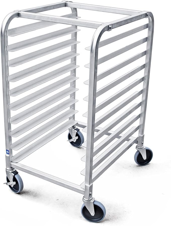 New Star Foodservice 36510 Commercial-Grade Aluminum 10-Tier Sheet Pan/Bun Pan Rack, 26" L x 20" W x 38" H with Brake Wheels Silver - Image 2