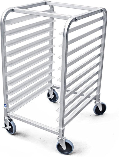 New Star Foodservice 36510 Commercial-Grade Aluminum 10-Tier Sheet Pan/Bun Pan Rack, 26" L x 20" W x 38" H with Brake Wheels Silver - Image 2