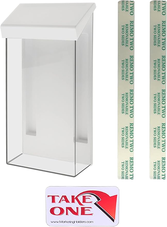 Marketing Holders Outdoor Brochure Holder Box Clear with White Lid Holds 4" x 9" Trifolds Real Estate Sheets Pamphlets Menus for Sign Store Front Display Take One Caddy