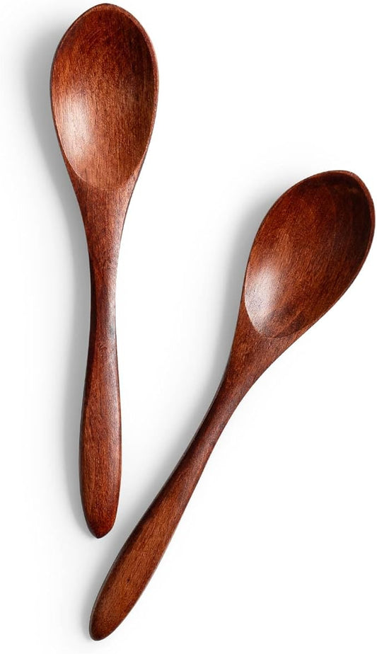 2 PCS Small Wooden Spoons, 5.8 Inch Honey Spoons for Tea, Hardwood Wooden Honey Teaspoon for Coffee, Little Tiny Wood Spoons, Bamboo Table Spoon for stirring, Wooden Spoons for Utensils Set by HEFILD