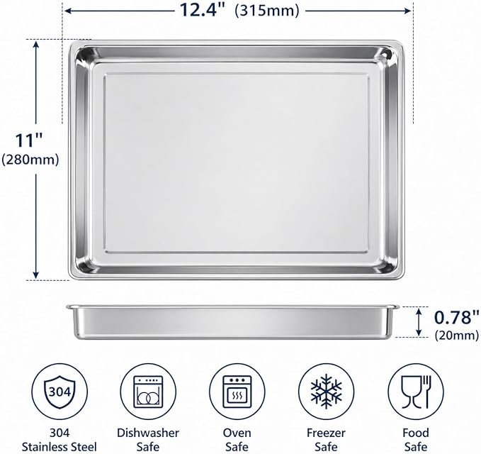 Univen Stainless Steel Baking Tray Pan Compatible with Cuisinart Airfryer Oven TOA-60 TOA-65 TOA-70 Dishwasher-Safe 304 Stainless Steel