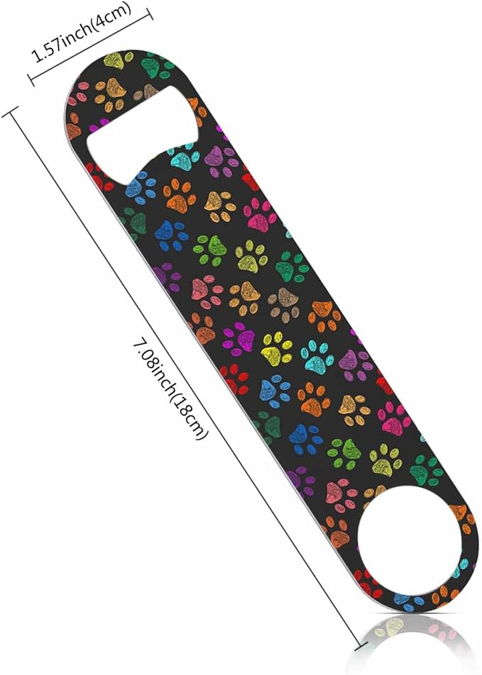 Colorful Paw Prints Stainless Steel Bottle Opener Hand Drawn Cat Dog Foot Prints Cartoon Cute Flat Beer Bottle Opener Keychain for Home Kitchen Bar Restaurant Party Birthday Gift