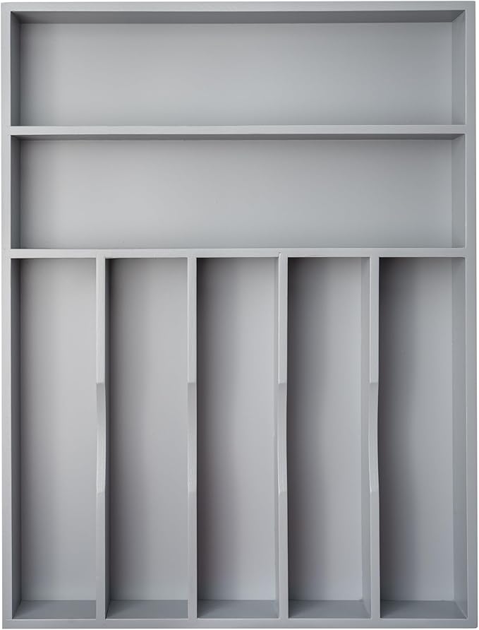 Besilord Silverware Organizer 13 Inch Gray Bamboo Kitchen Drawer Organizer 7 Slots Utensil Organizer Silverware Holder Cutlery Organizer Flatware Tray (Large) by Besilord