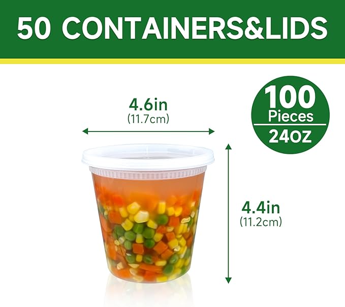 Dealusy 50 Set 24 oz Deli Containers with Lids, Leak-Proof BPA Free Plastic Take Out Bowls, Food Storage Containers for Takeout Meal Prep Storage, Freezer, Microwave & Dishwasher Safe - Image 2