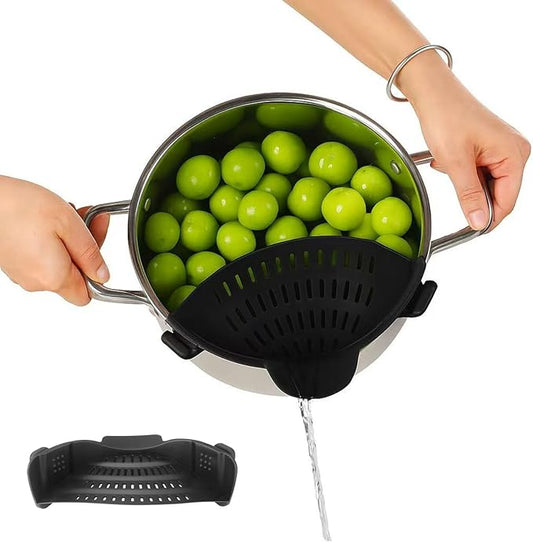 Silicone Pot Strainer, Emptycolor Adjustable Clip On Strainer for Pots Pans, Heat Resistant Pot Drainer, Kitchen Pasta Colander for Vegetables and Noodles (Black) by Unknown