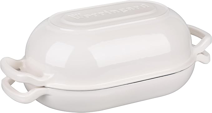 VORRINGARD Enameled Cast Iron Sourdough Bread Oven, Dutch Oven, Loaf Cast Iron Bread Pan for Homemade Bread Baking, Meatloaf Pan with Lid, 5QT, White - Image 9