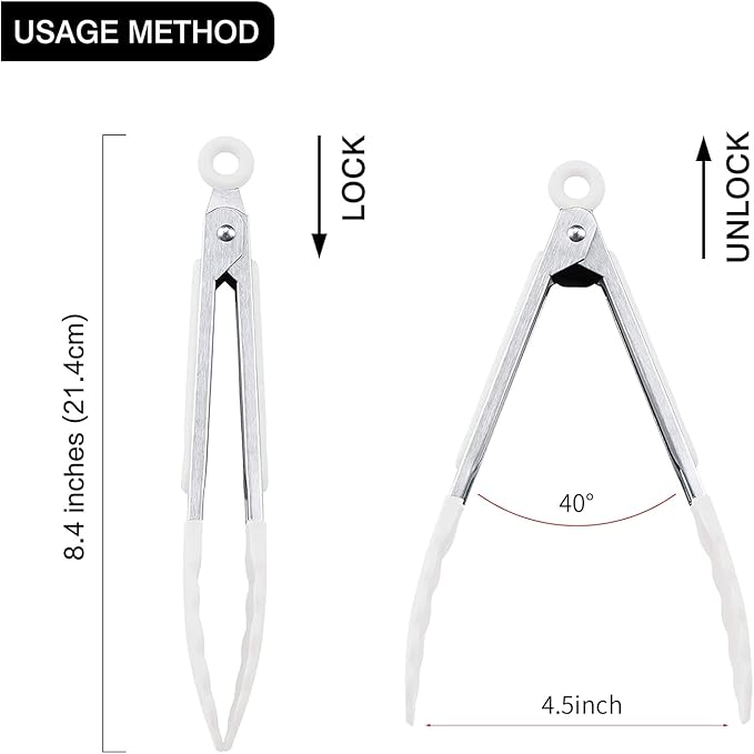 MSY BIGSUNNY Kitchen Food Tongs - 7" Mini Silicone Serving Tongs for Appetizers - Set of 3 (Black White Gray)