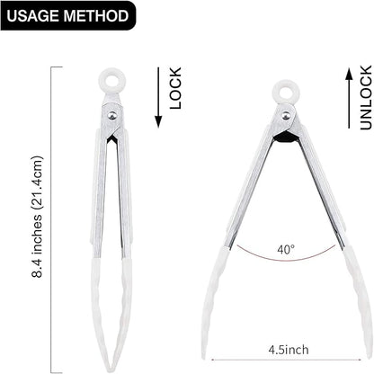 MSY BIGSUNNY Kitchen Food Tongs - 7" Mini Silicone Serving Tongs for Appetizers - Set of 3 (Black White Gray)
