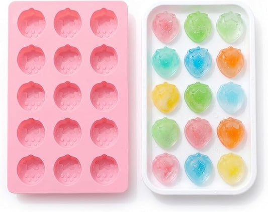 Cute Ice Cube Trays Silicone Chocolate Mold Wax Melt Molds Easy Release Ice Trays Non-Stick Chocolate Soap Pudding Jello Ice Cube Tray (Strawberry)