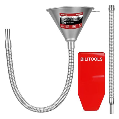 BILITOOLS 4pc Oil Change Kit, Spill-Free Steel System with Filter & 14.6"/26.2 Hoses + Reusable Flexible Funnel for Automotive Use, Universal Oil Funnel Kit for Engine, Transmission & Cooling Systems by BILITOOLS