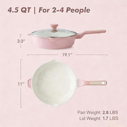 SENSARTE Nonstick Ceramic Skillet with Lid 11-inch, 4.5QT Non Toxic Deep Frying Pan, Saute Pan with Lid, Stay-cool Handle, Healthy Cooking Pot, Induction Compatible, Pink - Image 6