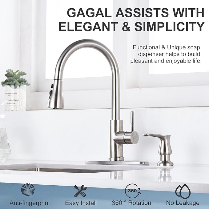 GAGALIFE Kitchen Sink Soap Dispenser - Brushed Nickel Built in Soap Dispenser with 17 OZ Bottle, Lotion Dispenser for Kitchen Sink, Refill from The Top - Image 2