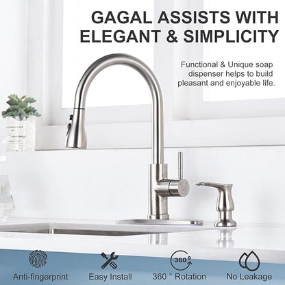 GAGALIFE Kitchen Sink Soap Dispenser - Brushed Nickel Built in Soap Dispenser with 17 OZ Bottle, Lotion Dispenser for Kitchen Sink, Refill from The Top - Image 2