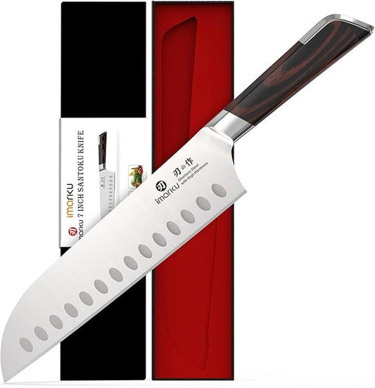 imarku Japanese Santoku Knife 7 Inch, Ultra Sharp Chef Knife, Professional Grade Powder High Carbon Steel Forged Kitchen Knife, PakkaWood Ergonomic Handle, Gifts for Women and Men by imarku