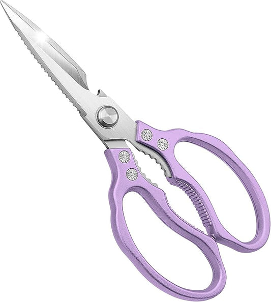 CGBE Kitchen Scissors All Purpose Heavy Duty, Ultra Sharp Stainless Steel Kitchen Shears Dishwasher Safe, Cooking Shears for Chicken, Poultry, Fish, Meat, Herbs & Grapes with Non-Slip Grips - Purple by CGBE