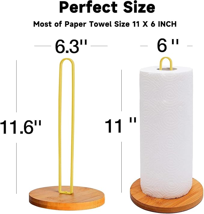 TONLEA Wooden Paper Towel Holder Countertop, Kitchen-Towel-Holder FreeStanding with Non-Slip Base for Bathroom - Image 2
