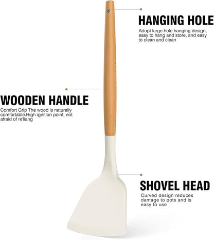 AVGPD Silicone Cooking Utensils Set, Silicone Utensils for Cooking, 446° Heat Resistant Kitchen Utensil Silicone Spatula Sets, Kitchen Gadgets for Non-Stick Cookware BPA FREE (Cream White) - Image 7