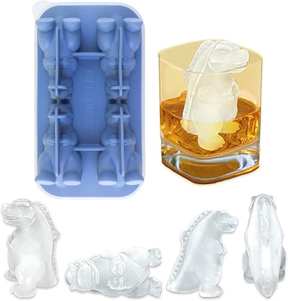 Dinosaur Ice Cube Tray, 3D Dino Ice Cube Mold, Silicone Ice Tray Large Fun Shapes, Make 4 Cute Monster Ice Balls for Whiskey Cocktails, Dinosaur Gifts for Kids Men Women, Blue