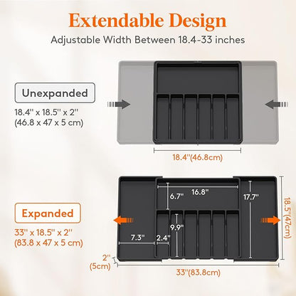 Lifewit Silverware Drawer Organizer, Expandable Utensil Tray for Kitchen, BPA Free Flatware and Cutlery Holder, Adjustable Plastic Storage for Spoons Forks Knives, 18- 33 x 18.5", Black - Image 4